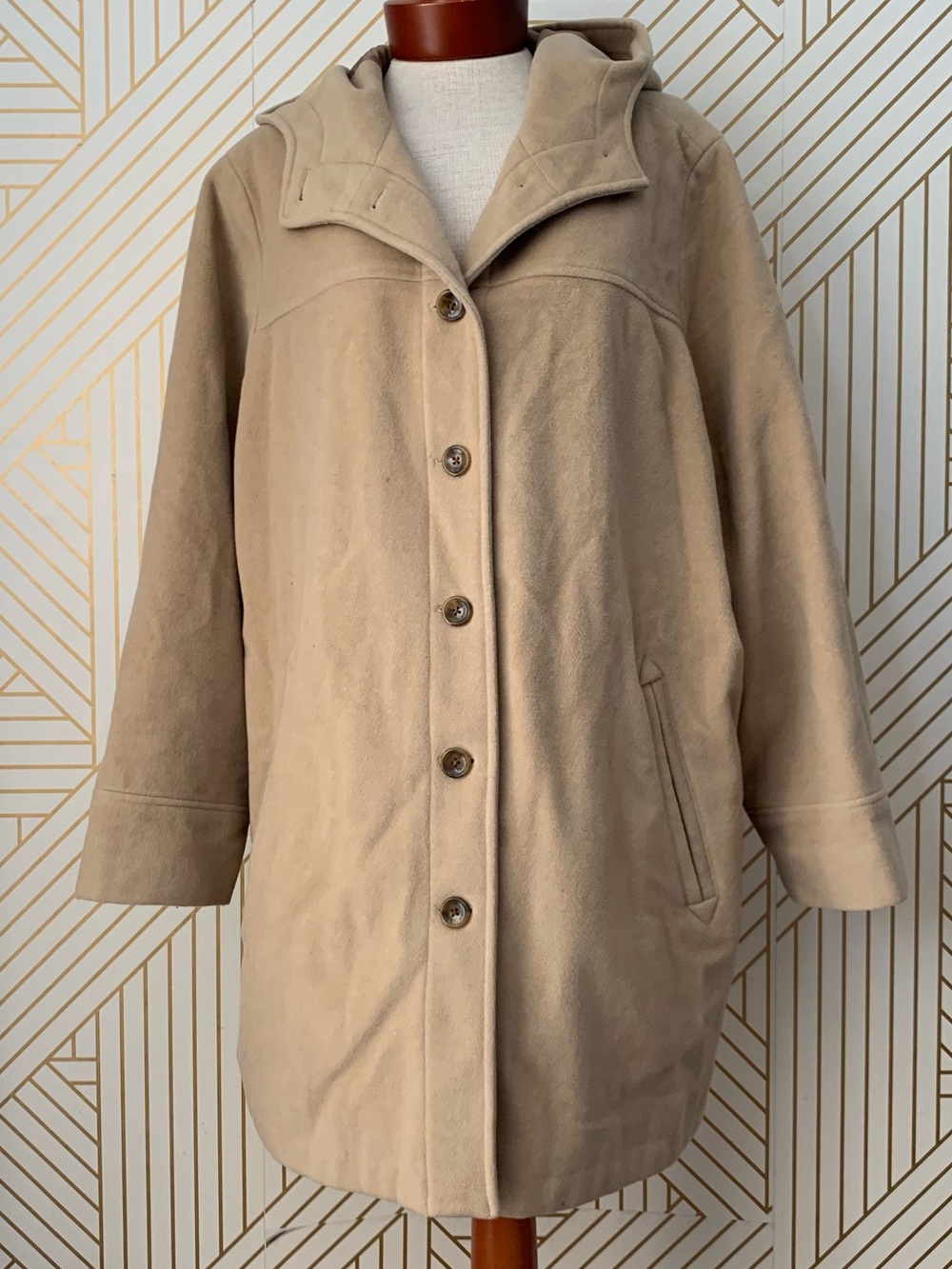 Eddie Bauer Wool Cashmere Blend Hooded Jacket peacoat VTG vintage old money 2X